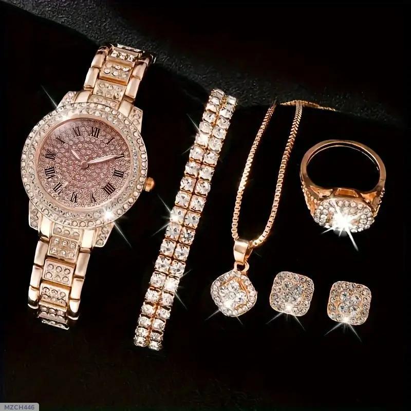 6 Pcs Women's Diamond Artificial Set – Number Watch